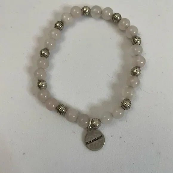 Alex and Ani| White Jade| Silver accent|Stretch bracelet