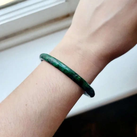 Vintage Classic Deep Green Tortoise Shell Bangle Bracelet