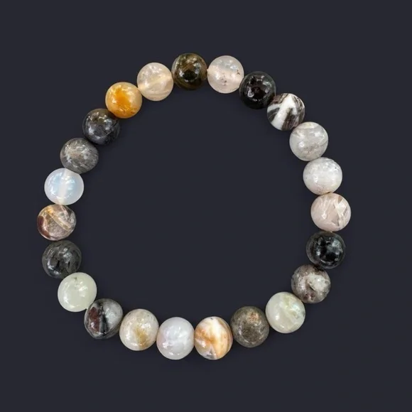 Bamboo Leaf Agate Gemstone Bead Bracelet 8mm