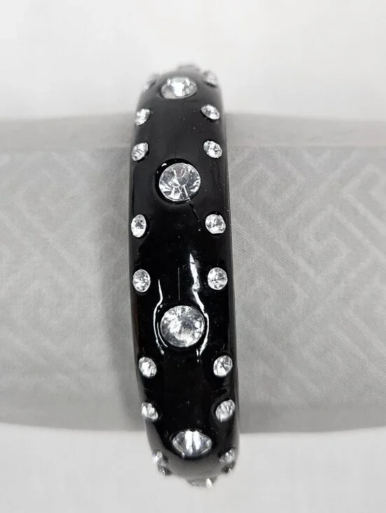 VTG Deadstock Y2K Black Rhinestone Bangle Bracelet Chunky Acrylic Stack 8