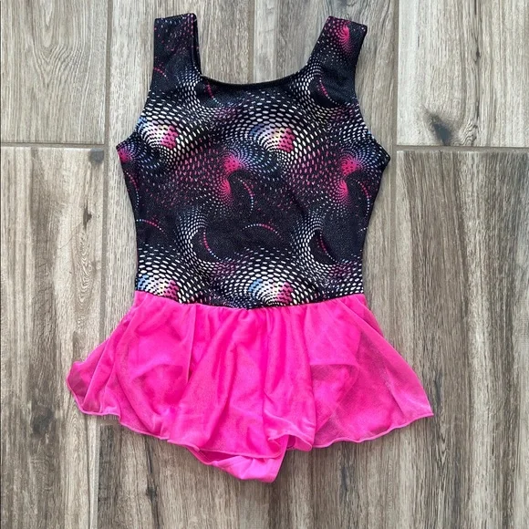 Pink and Black Dance Leotard with Skirt