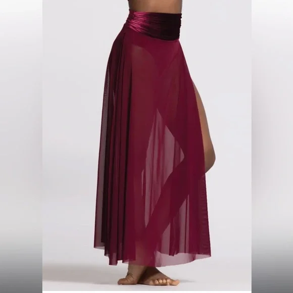 Weissman Mixify Plush Waistband Long Mesh Dance Skirt Burgundy NEW Medium Child