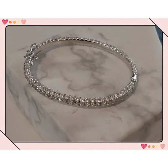 Stunning 18KWGP Genuine Pave Diamond Simulant Bangle Bracelet
