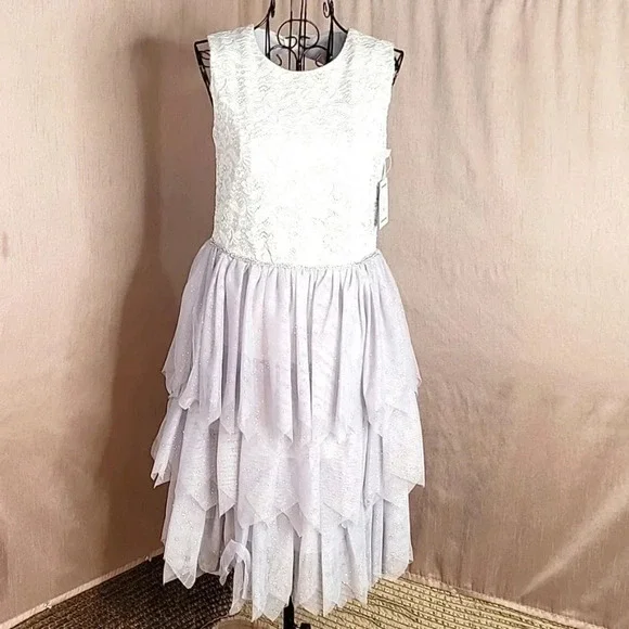 BELLA BY MARMELLATA‎ White and Gray Tulle Sleeveless Dress Costume Size 16 Youth