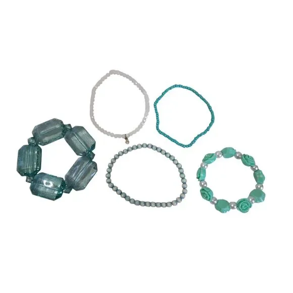 Bundle Set of 5 Turquoise Blue Assorted Beads Statement Stretch Style Bracelets