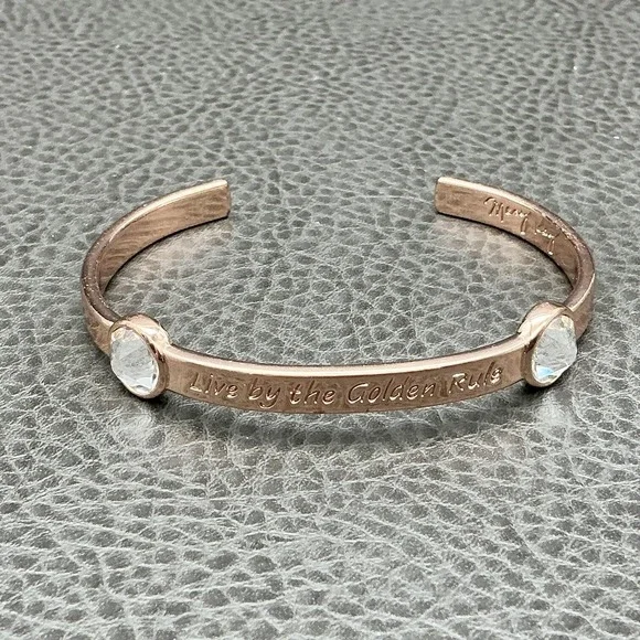 Mary Kay Gold Tone Crystal Cuff Bracelet Live By The Golden Rule Womens Size 7