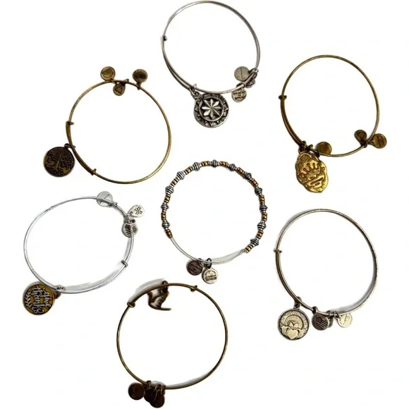 Alex And Ani Bracelet Lot 7pc Gold  & Silver Tone Beaded Charm Bangles Stackable