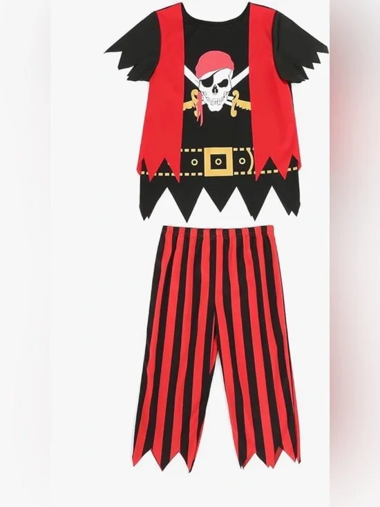 Kids Pirate Costume Boys Medium fits sizes 8-12 EUC Black and Red Outfit