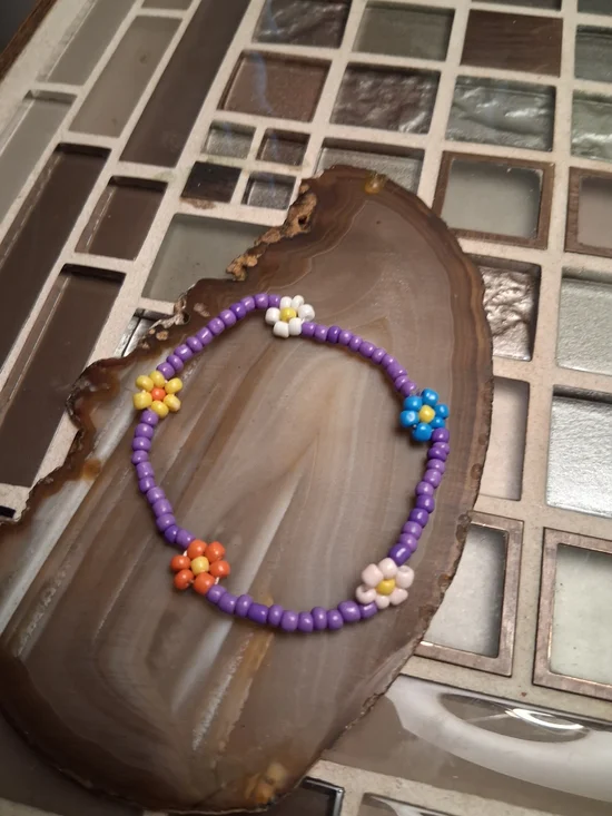Artisan Purple Beaded Flower Bracelet with Multicolor Accents