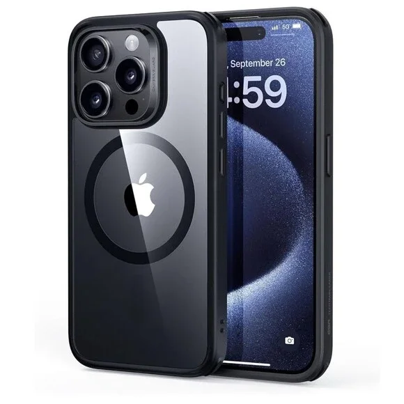 Alphex iPhone 15 Pro Case Black MagSafe Titanium Aluminum Frame 6.1” Black