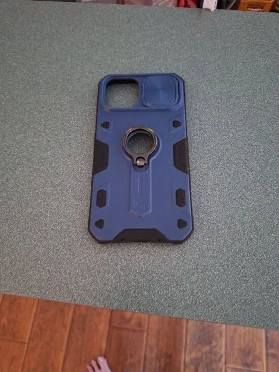 Rugged Navy Blue iPhone Armor Case with Ring Stand & Camera Cover