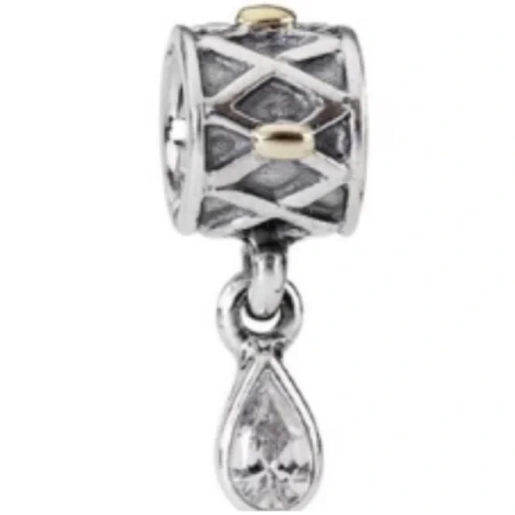 Pandora 925 & 14K Gold Two Tone Clear CZ One World Health Dangle Bead Charm