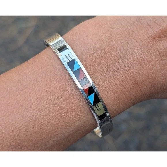 Native American Sterling Silver Bracelet Zuni Jewelry Signed sz 7*