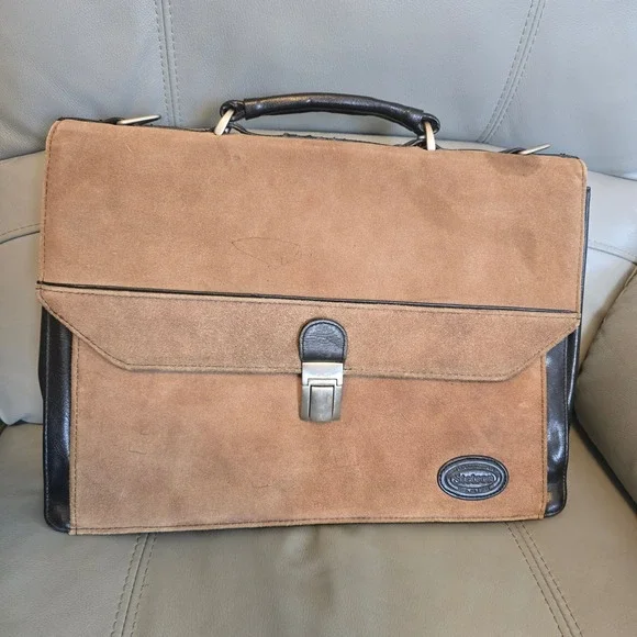 Stetson Mens Suede Leather‎ Briefcase Tan Brown Laptop Messenger Bag Vintage