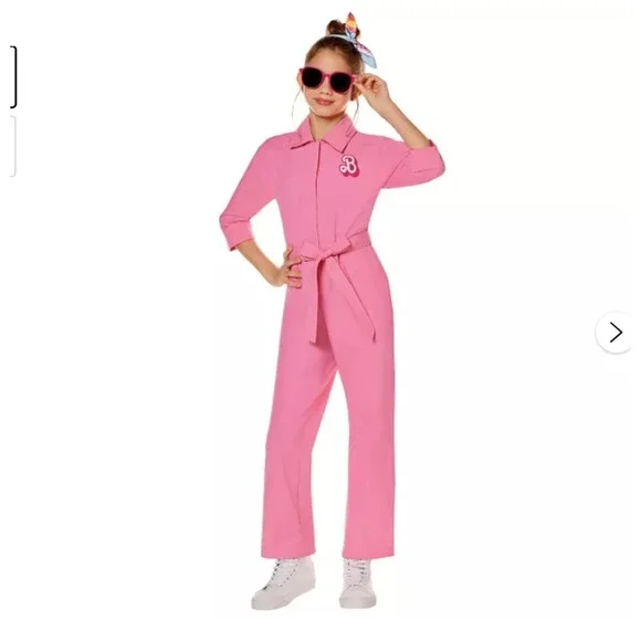 Barbie The Movie Kids Pink Power Jumpsuit Spirit Halloween Costume Med 8-10 NEW‎