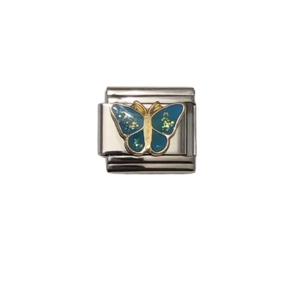 Italian Charmlink for Custom Detachable Charm Bracelet Blue‎ Butterfly