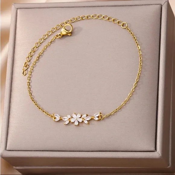 Gold filled Cubic Zirconia Floral Bracelet