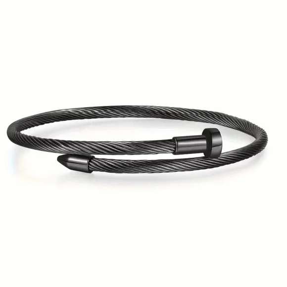Sleek Black Nail Style Bracelet Stainless Steel Women’s Men’s Unisex NWT