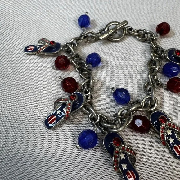 Red & Blue Americana Flip Flip Charm Bracelet With Toggle Clasp