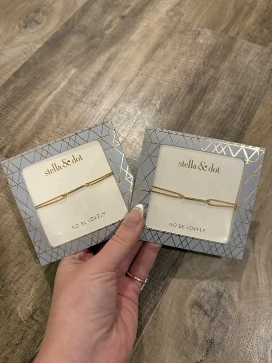 Stella & Dot Gold Double Delicate Chain Bracelet Set