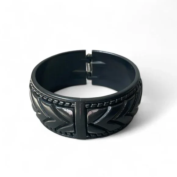 Black Carved Bangle Bracelet