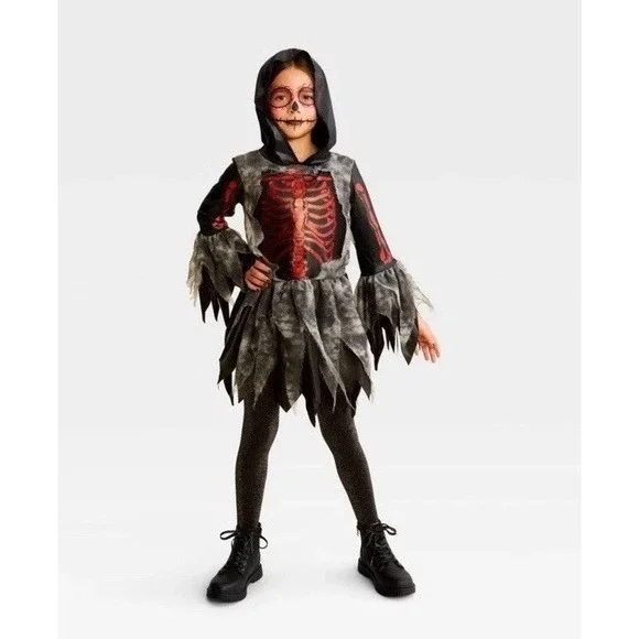 Girls Hyde & Eek Red Glitter SKELETON Dress Halloween Costume Medium 8 New