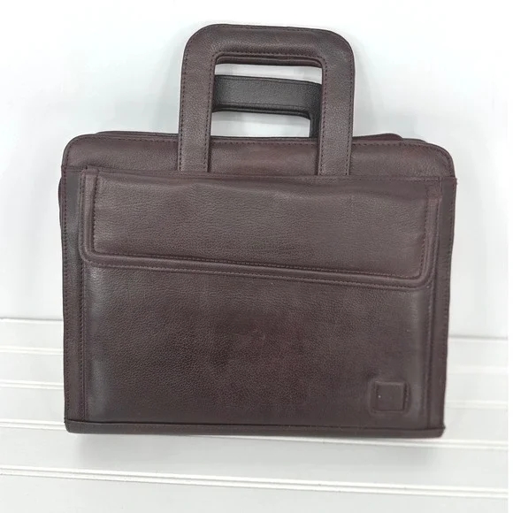 Vintage Portfolio Briefcase Brown Leather Organizer Professional 3 Ring Binder
