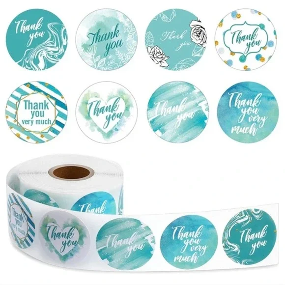 500 Thank You Stickers Colorful Blue Designs
