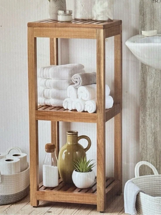 Mesa 3 Tier Acacia Storage Tower Wooden Bathroom Shelf - Natural Brown Brand New