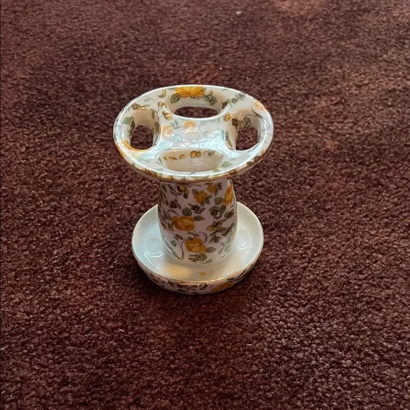 Porcelain Yellow Floral Toothbrush Holder - Ceramic Bath Organizer