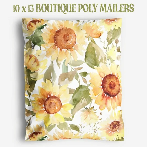 25 pack 10x13 SUNFLOWER floral poly mailers. Self sealing. Waterpr…