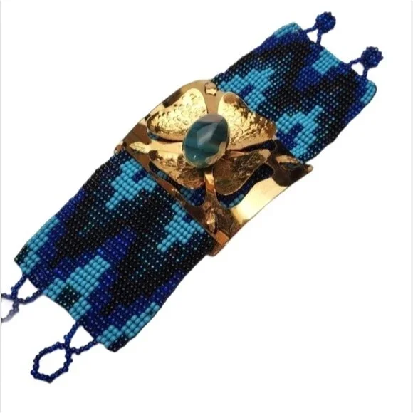 Bohemian Blue Gold Flower Halloween beaded Bracelet 6