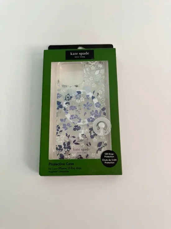 Kate Spade Iphone 15 Pro Max Clear Floral Ombre Blue Pattern Mag Safe