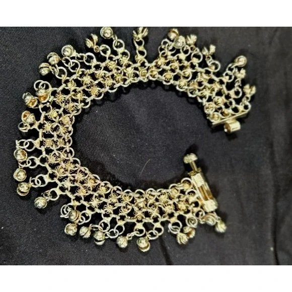 Vtg Multi-layered Ankle Bracelett Silver Tone Belly Dance with Bells