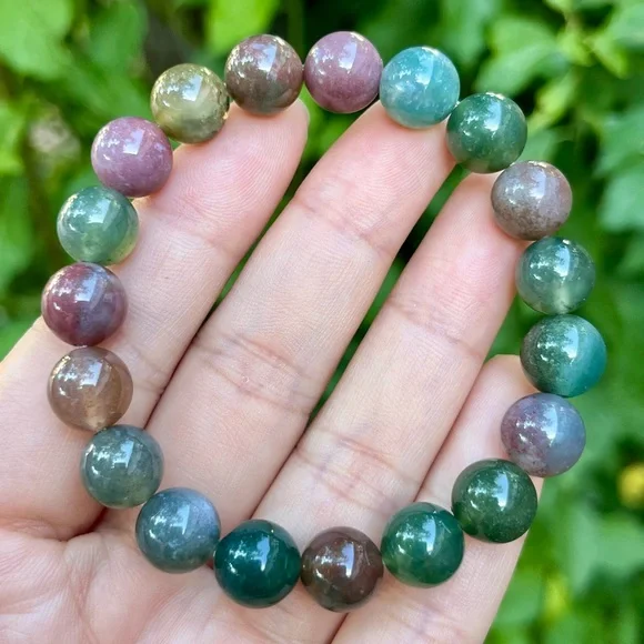 10mm stretchable rainbow‎ color moss agate bracelet
