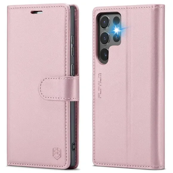 Wallet Case for Samsung Galaxy S24 Ultra, RFID Blocking Credit Card (Rose Gold)