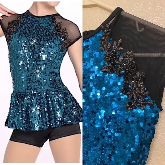 WEISSMAN Dance Costume jazz Aqua blue teal Stand Down 12832 Child LC