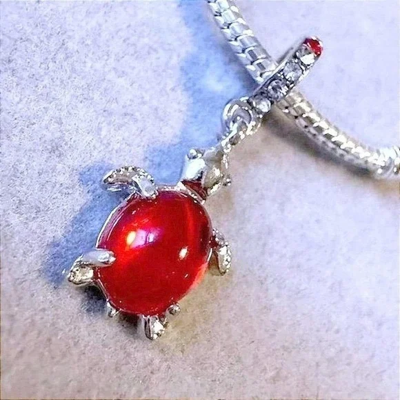 Red Dangle Turtle European Charm fits PANDORA