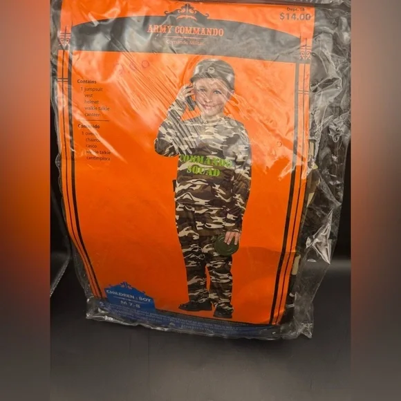 NEW - Army Commando Costume Child Jumpsuit Helmet Walkie Vest Canteen Size M 7-8