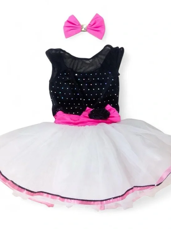 Weissman Dance Costume Girls Medium Black Pink Tutu Recital Outfit Bow