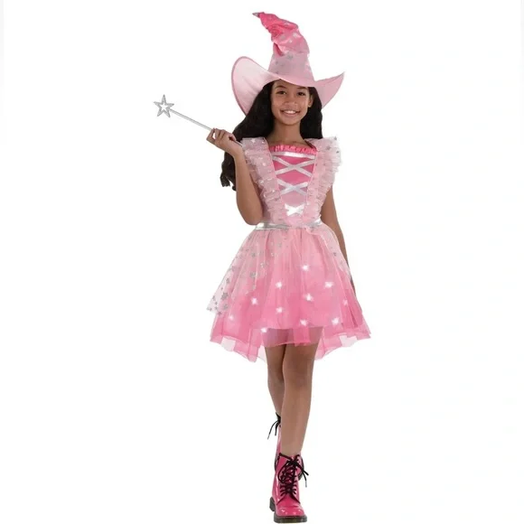 Girls Fairytale Witch Pink Wicked Fancy Dress Up Halloween Costume size 8/10