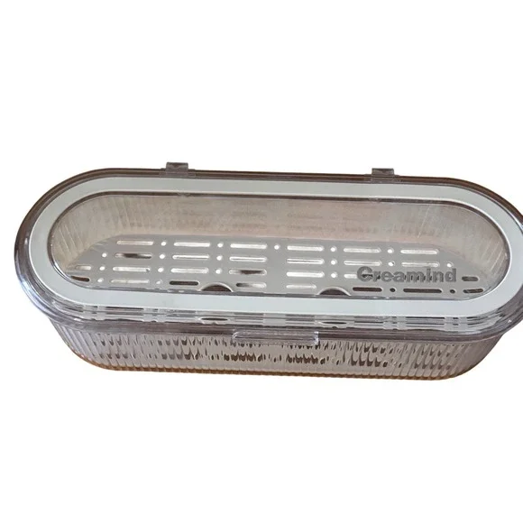 NEW Creamind Clear Plastic Storage Container with Hinged Lid and Drainage Tray