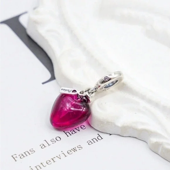 Sterling Silver 925 Red Heart Charm Pendant with Crystal Accent