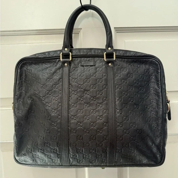 Gucci Black Leather Unisex Briefcase Bag