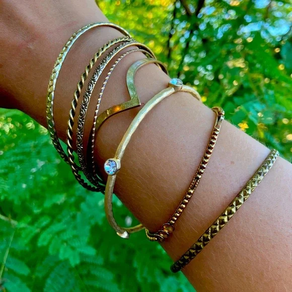 Elegant Gold Tone Bracelet Stack of 8