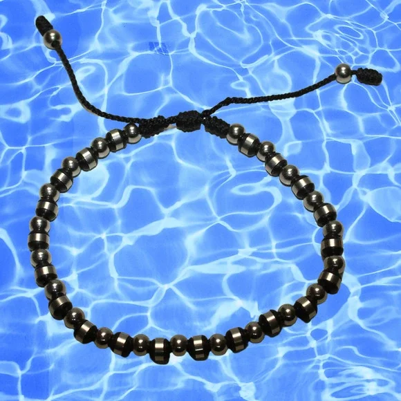 Silver Tone Black Bead Adjustable Cord Bracelet Anklet