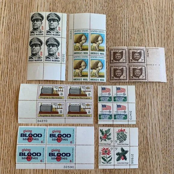 Random Lot of Vintage 3, 5, and 6 cent U.S. Postage Plate Blocks