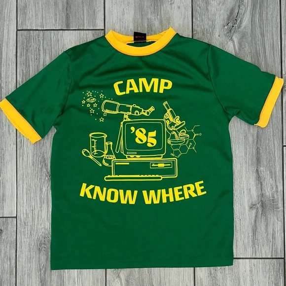 Stranger Things Camp Know Where T-Shirt Netflix  Halloween Dustin Costume M 8-10