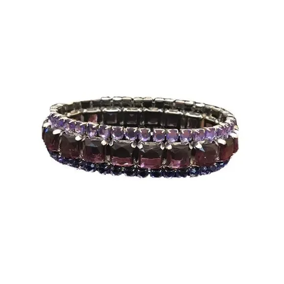 Estate Purple Large & Small Gem 3 Row Stretch Bracelet 3/4