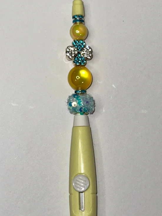 Yellow and Turquoise Beaded Stylus Pen